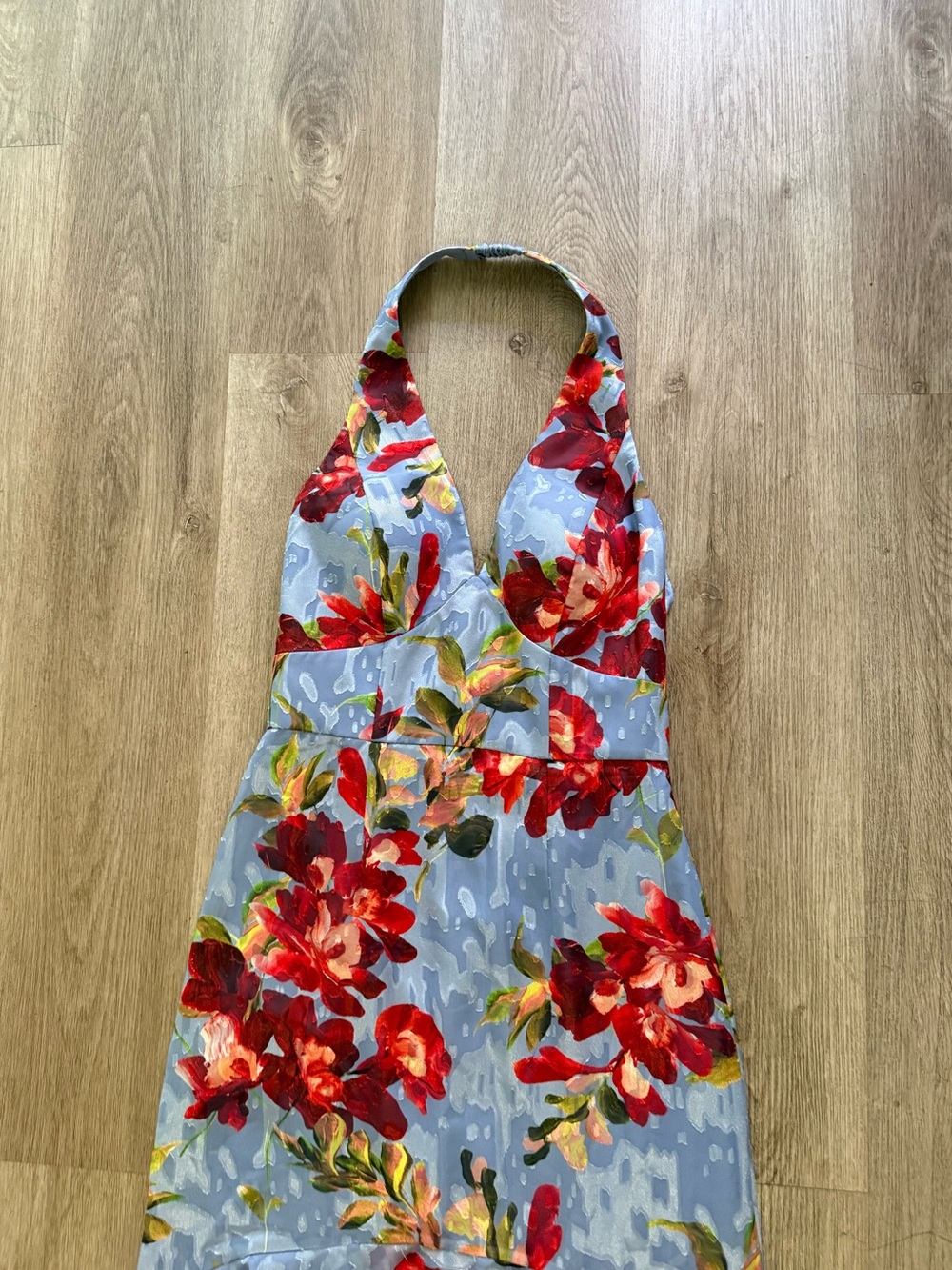 hutch nell blue & red floral halter neck high low ruffled maxi dress size small - Picture 3 of 5